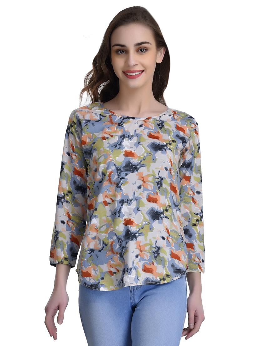 beige printed crepe top - 15115231 - Zoom Image - 1