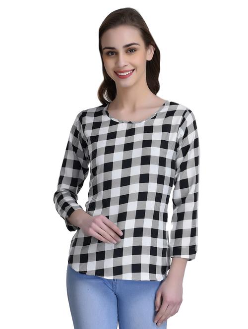 white checkered crepe top - 15115234 - Standard Image - 1