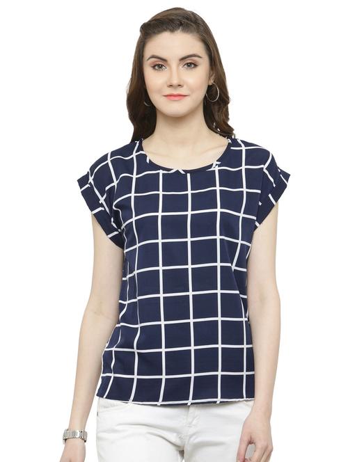 blue checkered crepe top - 15115241 - Standard Image - 1
