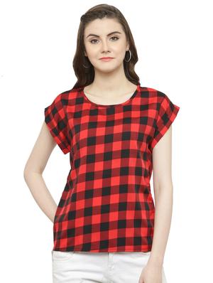 red checkered crepe top - 15115245 - Standard Image - 1