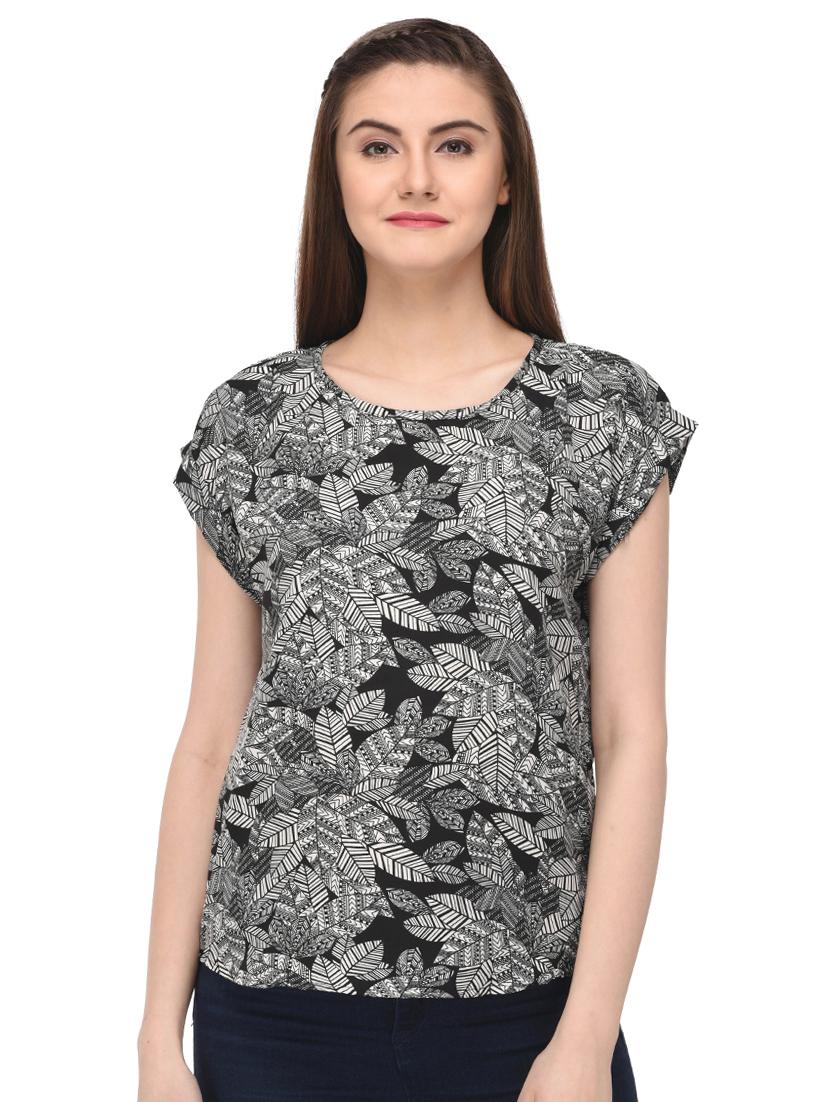 black printed crepe top - 15115246 - Zoom Image - 1