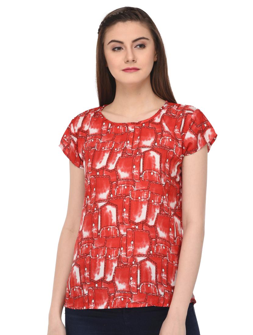 red printed crepe top - 15115248 - Zoom Image - 1