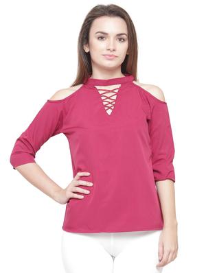 solid pink crepe top - 15115263 - Standard Image - 1