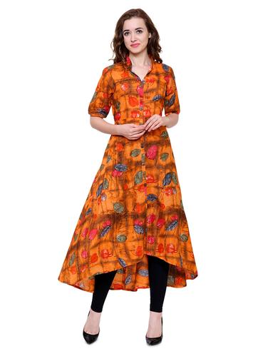 orange cotton highlow kurta - 15115336 - Very Small Image - 1