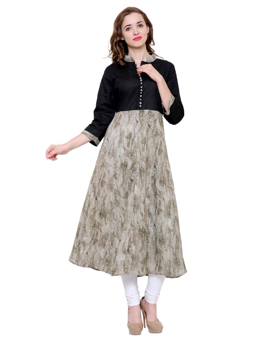 grey cotton anarkali kurta - 15115345 - Zoom Image - 1