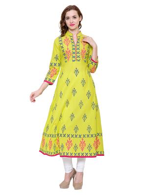 yellow cotton a-line kurta - 15115352 - Standard Image - 1