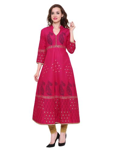 pink cotton a-line kurta - 15115355 - Very Small Image - 1