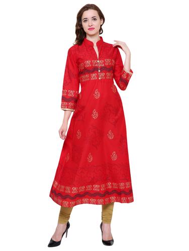 red cotton a-line kurta - 15115356 - Very Small Image - 1