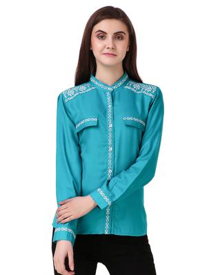 blue cotton embroidered shirt - 15115664 - Standard Image - 1