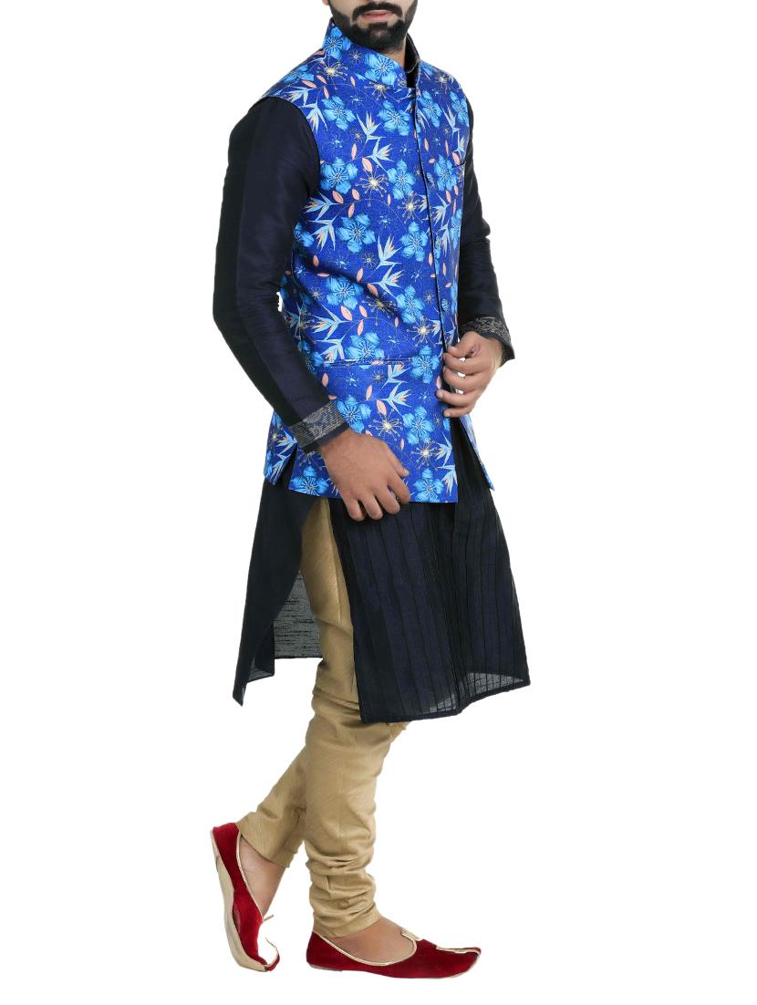 blue cotton nehru jacket - 15115902 - Zoom Image - 2