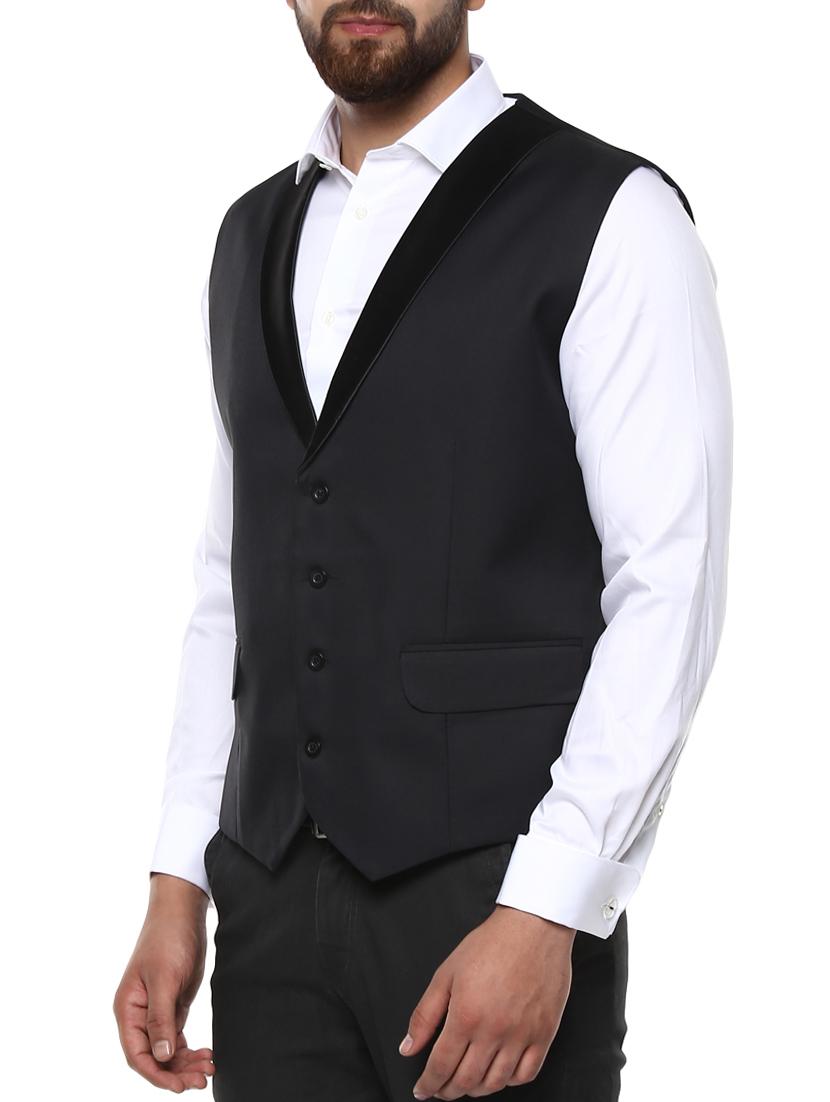 black solid classic waist coat - 15116221 - Zoom Image - 2