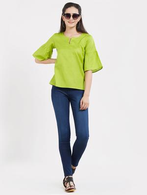 solid green cotton top - 15116256 - Standard Image - 4