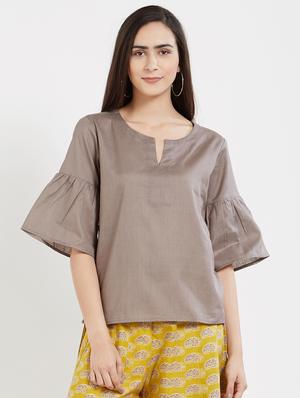 solid grey cotton top - 15116258 - Standard Image - 1