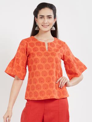 orange printed cotton top - 15116263 - Standard Image - 1