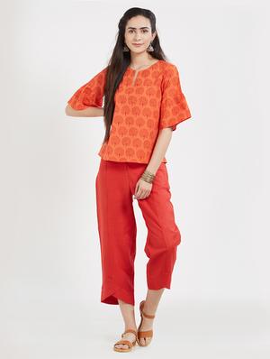 orange printed cotton top - 15116263 - Standard Image - 4