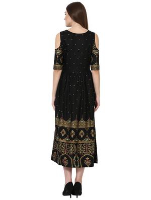 foil print cold shoulder dress - 15117002 - Standard Image - 3