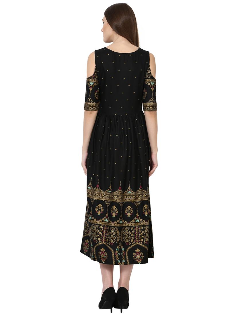 foil print cold shoulder dress - 15117002 - Zoom Image - 3