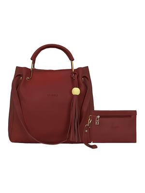 maroon leatherette tote combo bag - 15117134 - Standard Image - 1