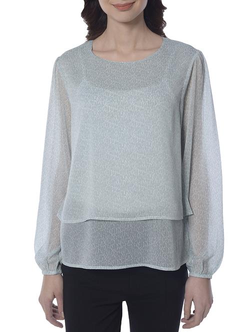 green printed chiffon layered top - 15117146 - Standard Image - 1