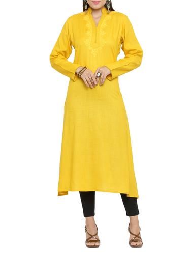 yellow rayon straight kurta - 15117157 - Very Small Image - 1