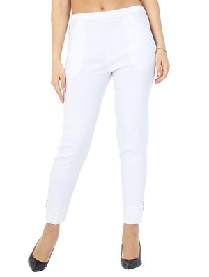 solid white flat front trouser - 15117176 - Standard Image - 1