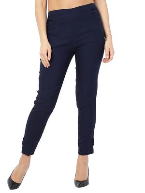 navy blue solid front trousers - 15117177 - Standard Image - 1