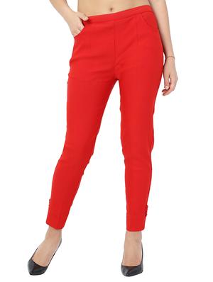 red solid flat front trouser - 15117180 - Standard Image - 1