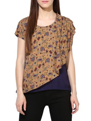 brown printed rayon layered top - 15117445 - Standard Image - 1
