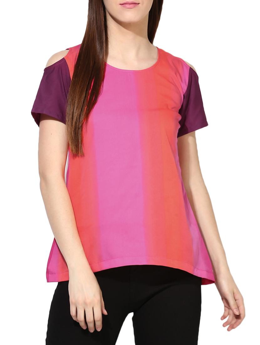 pink color block crepe top