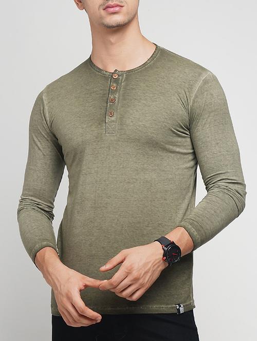 olive green cotton washed t-shirt - 15118495 - Standard Image - 1