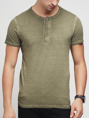 olive green cotton washed t-shirt - 15118508 - Very Small Image - 1