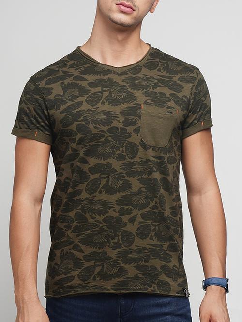olive green cotton all over print t-shirt - 15118516 - Standard Image - 1