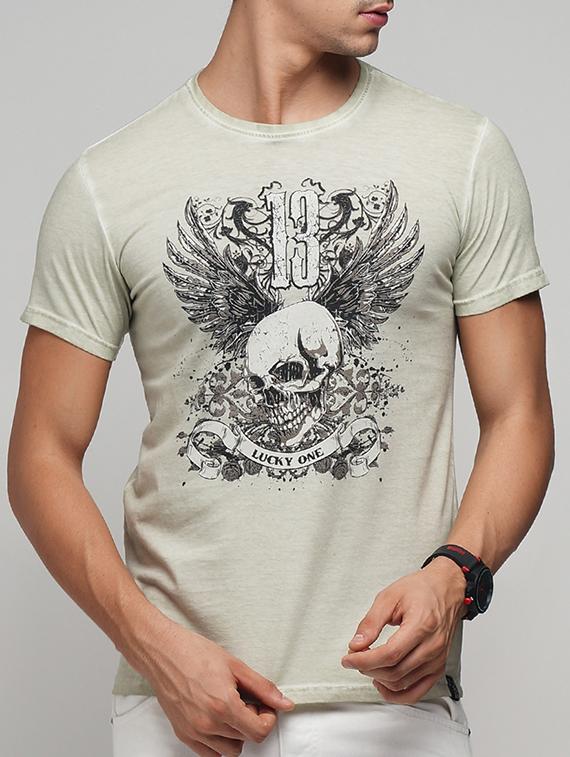 grey cotton chest print t-shirt - 15118531 - Zoom Image - 1