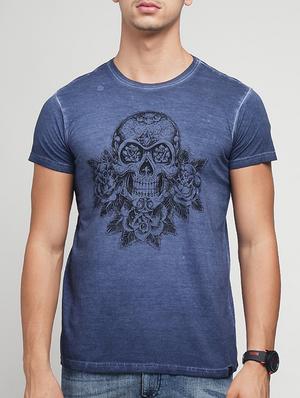 blue cotton chest print t-shirt - 15118534 - Standard Image - 1