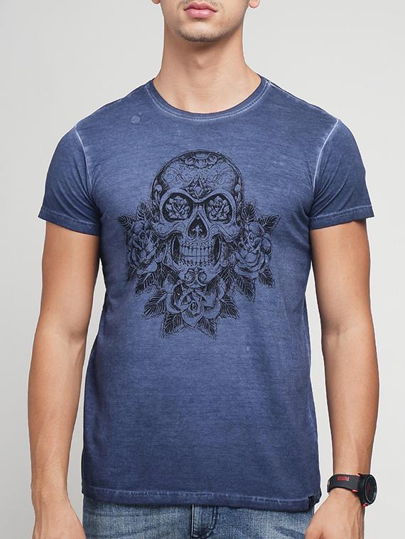 blue cotton chest print t-shirt - 15118534 - Zoom Image - 1