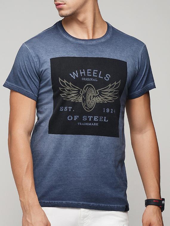 blue cotton chest print t-shirt - 15118538 - Zoom Image - 1