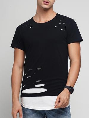 black cotton ripped t-shirt - 15118540 - Standard Image - 1
