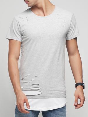 grey cotton ripped t-shirt - 15118541 - Standard Image - 1