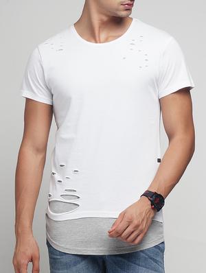 white cotton ripped t-shirt - 15118543 - Standard Image - 1