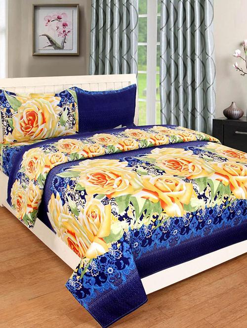 Poly Cotton Double bedsheet with 2 Pillow Covers - 15118573 - Very Small Image - 1