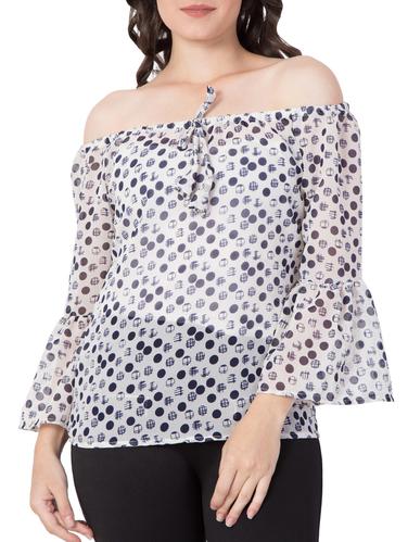 white printed off shoulder top - 15119006 - Very Small Image - 1