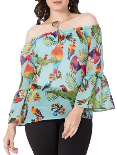 blue printed off shoulder top - 15119007 - Very Small Image - 1