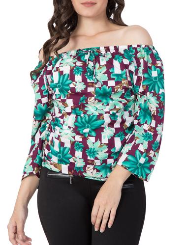 green printed off shoulder top - 15119012 - Very Small Image - 1