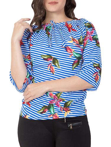 blue striped off shoulder top - 15119013 - Very Small Image - 1