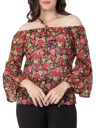 maroon floral off shoulder top - 15119014 - Very Small Image - 1