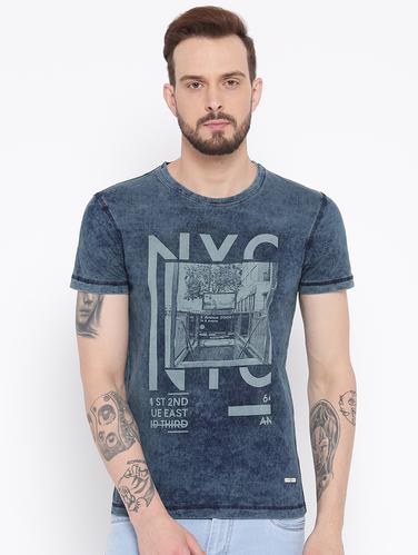 blue cotton front print t-shirt - 15119078 - Very Small Image - 1