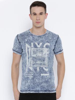 blue cotton front print t-shirt - 15119079 - Standard Image - 1