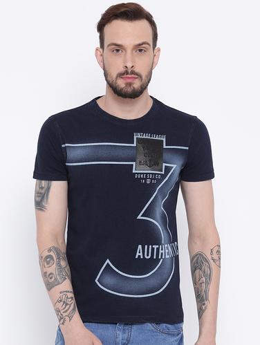 navy blue cotton front print t-shirt - 15119081 - Very Small Image - 1