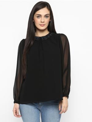 black solid embellished top - 15119316 - Standard Image - 1
