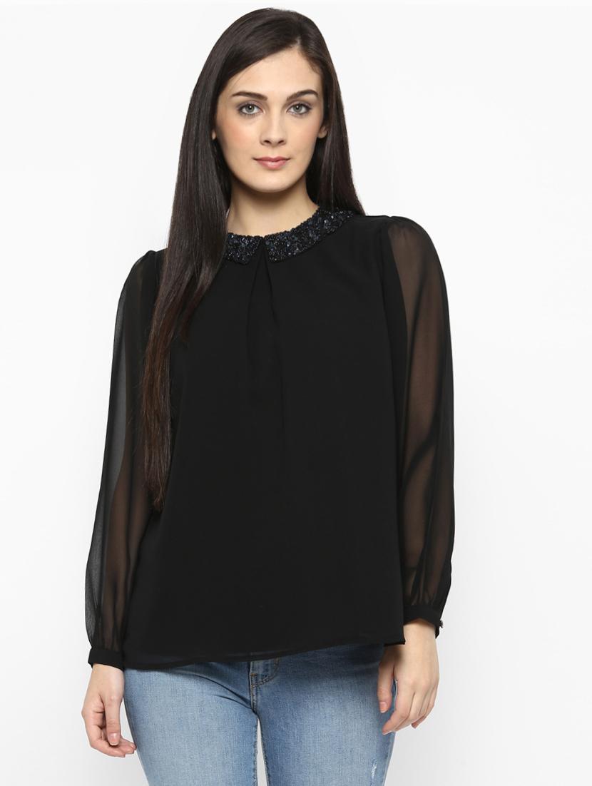 black solid embellished top - 15119316 - Zoom Image - 1
